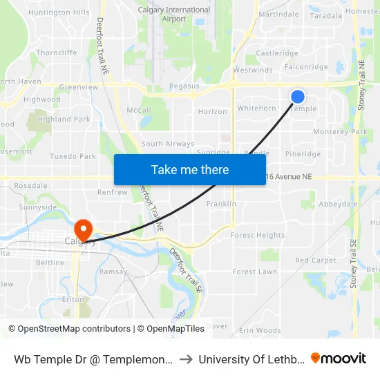 Wb Temple Dr @ Templemont Dr NE to University Of Lethbridge map