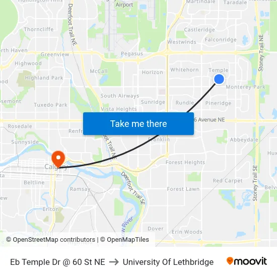 Eb Temple Dr @ 60 St NE to University Of Lethbridge map