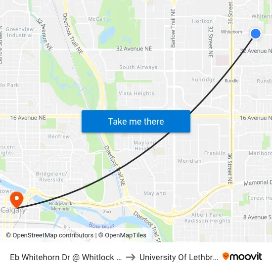 Eb Whitehorn Dr @ Whitlock Pl NE to University Of Lethbridge map