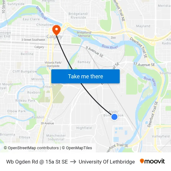 Wb Ogden Rd @ 15a St SE to University Of Lethbridge map