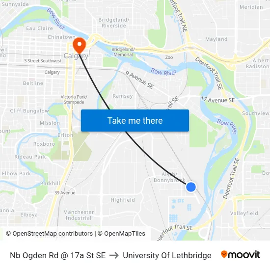 Nb Ogden Rd @ 17a St SE to University Of Lethbridge map