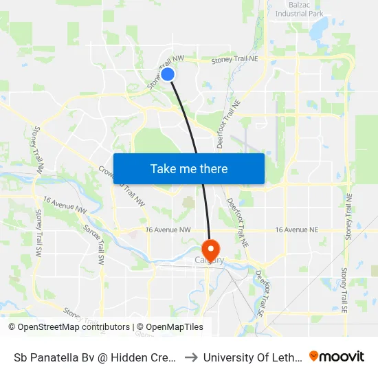 Sb Panatella Bv @ Hidden Creek Bv NW to University Of Lethbridge map