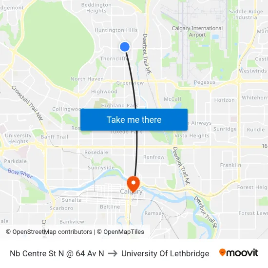 Nb Centre St N @ 64 Av N to University Of Lethbridge map