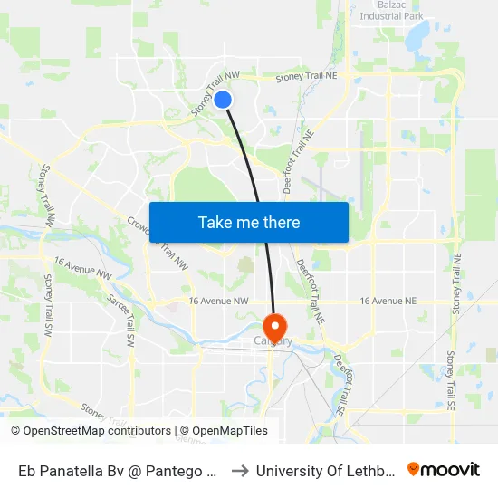 Eb Panatella Bv @ Pantego Ln NW to University Of Lethbridge map