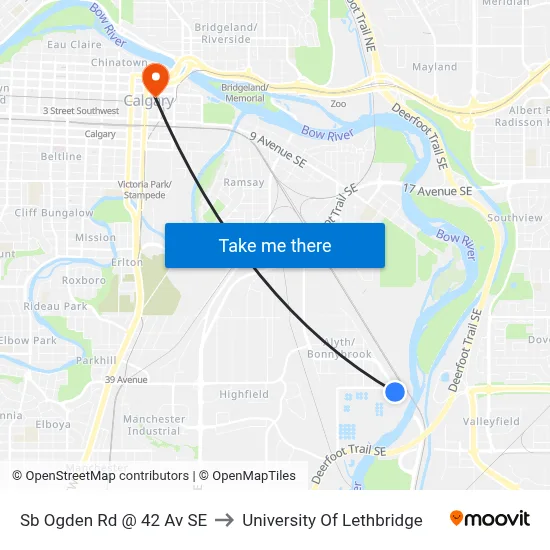 Sb Ogden Rd @ 42 Av SE to University Of Lethbridge map