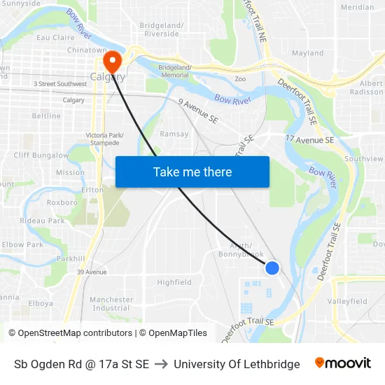 Sb Ogden Rd @ 17a St SE to University Of Lethbridge map