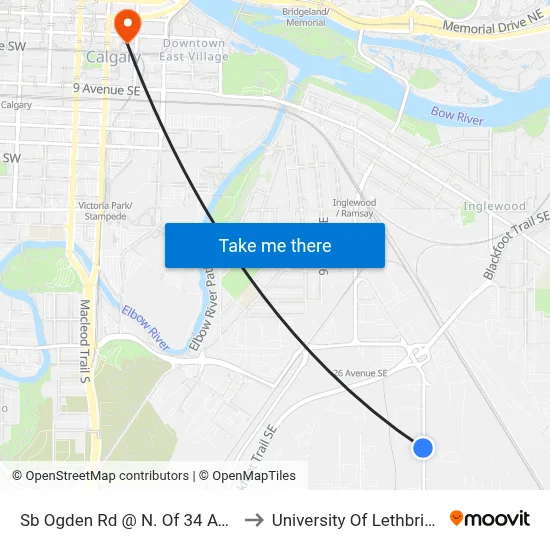 Sb Ogden Rd @ N. Of 34 Av SE to University Of Lethbridge map