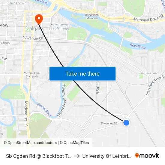 Sb Ogden Rd @ Blackfoot Tr SE to University Of Lethbridge map