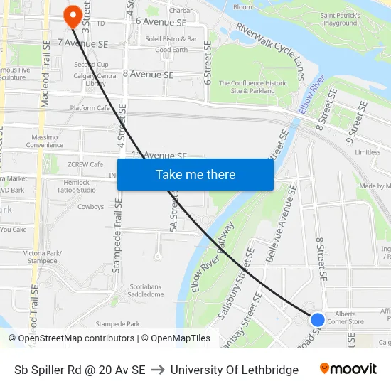 Sb Spiller Rd @ 20 Av SE to University Of Lethbridge map