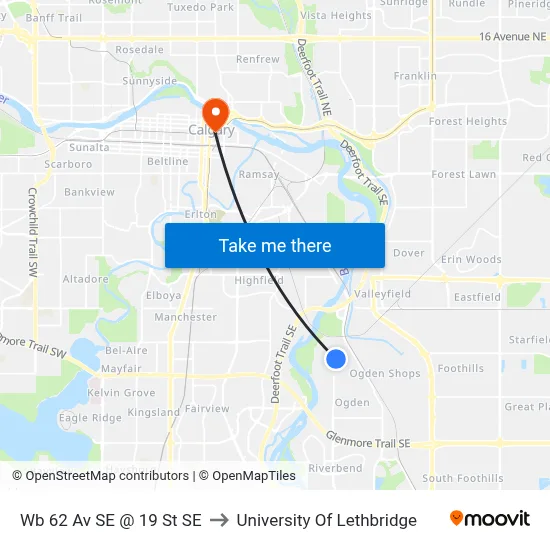 Wb 62 Av SE @ 19 St SE to University Of Lethbridge map