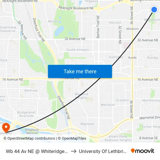Wb 44 Av NE @ Whiteridge Wy to University Of Lethbridge map