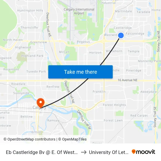 Eb Castleridge Bv @ E. Of Westwinds Dr NE to University Of Lethbridge map