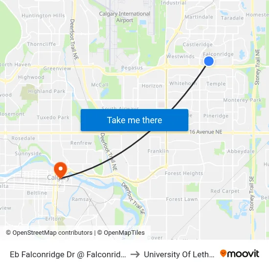 Eb Falconridge Dr @ Falconridge Cr NE to University Of Lethbridge map