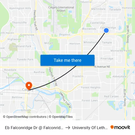 Eb Falconridge Dr @ Falconridge Cr NE to University Of Lethbridge map