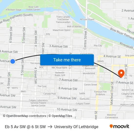 Eb 5 Av SW @ 6 St SW to University Of Lethbridge map