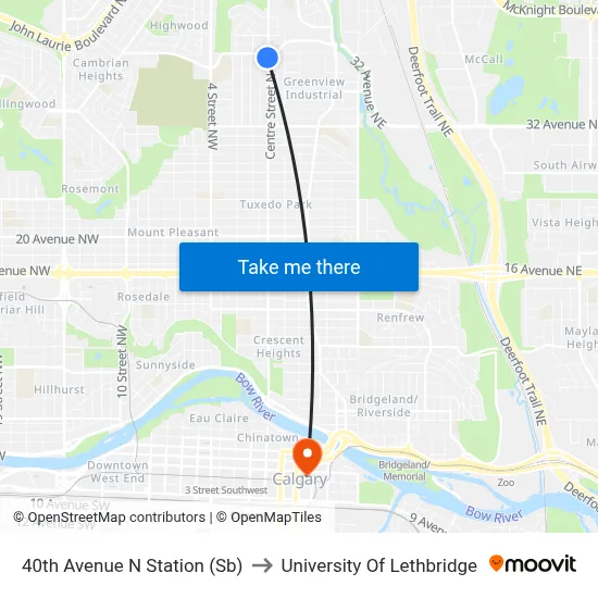 40th Avenue N Station (Sb) to University Of Lethbridge map