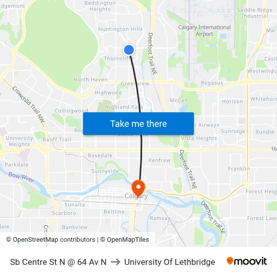 Sb Centre St N @ 64 Av N to University Of Lethbridge map