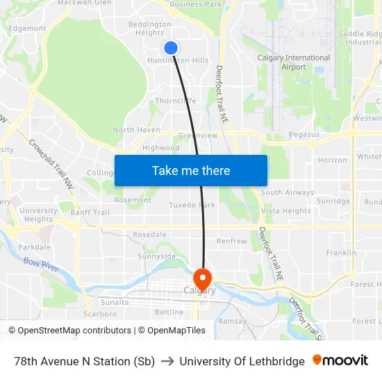 78th Avenue N Station (Sb) to University Of Lethbridge map