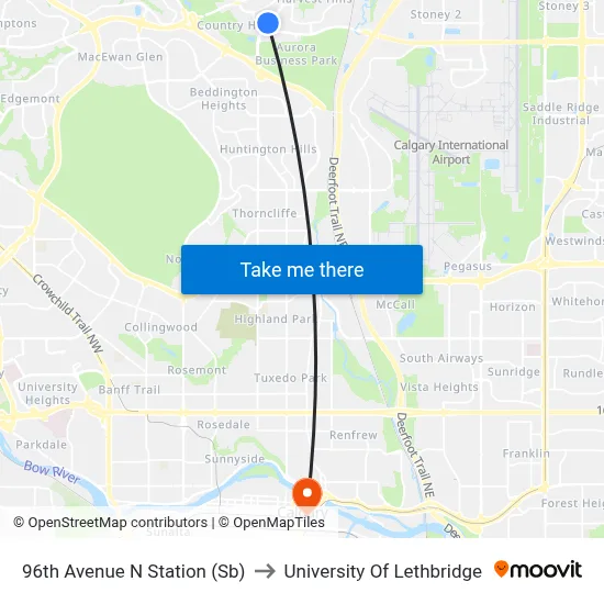 96th Avenue N Station (Sb) to University Of Lethbridge map