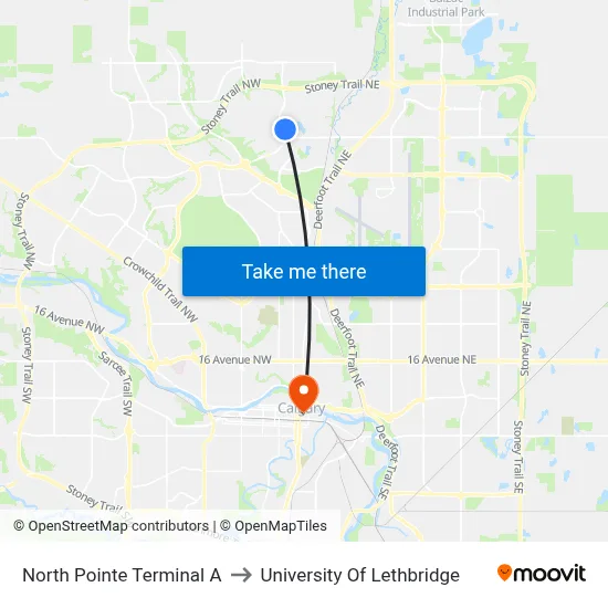 North Pointe Terminal A to University Of Lethbridge map