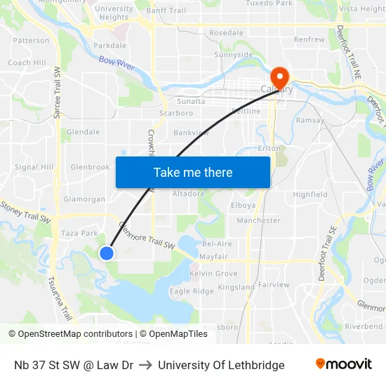 Nb 37 St SW @ Law Dr to University Of Lethbridge map