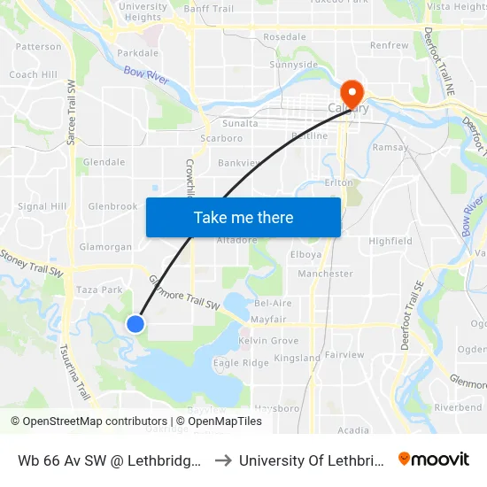 Wb 66 Av SW @ Lethbridge Cr to University Of Lethbridge map
