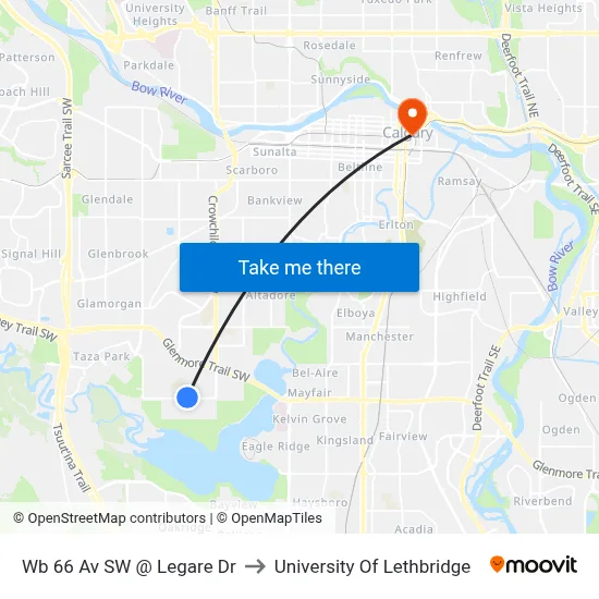 Wb 66 Av SW @ Legare Dr to University Of Lethbridge map