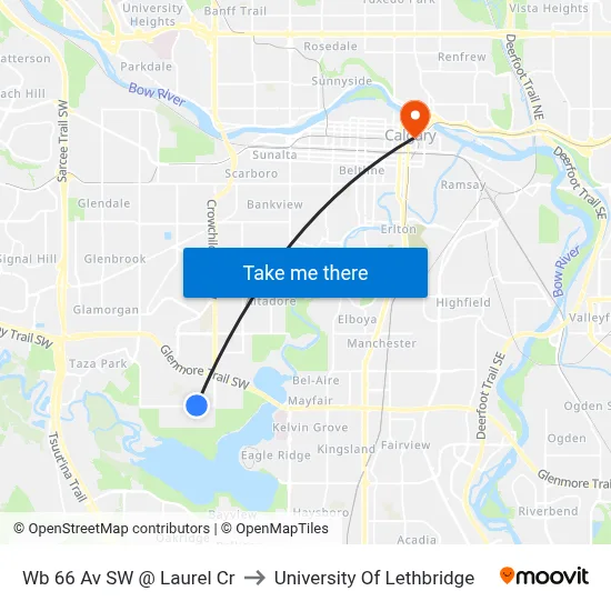 Wb 66 Av SW @ Laurel Cr to University Of Lethbridge map