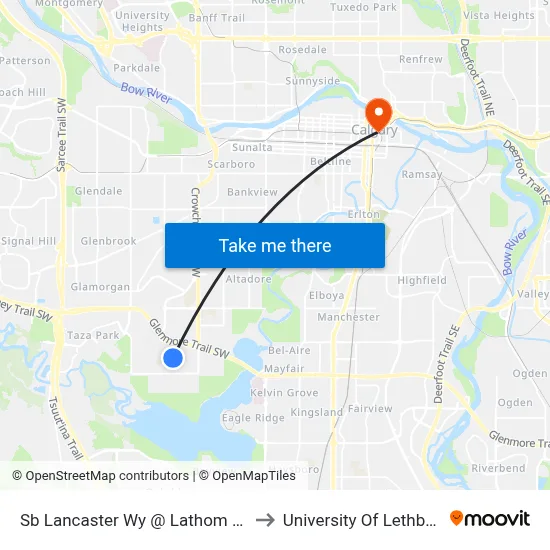 Sb Lancaster Wy @ Lathom Cr SW to University Of Lethbridge map