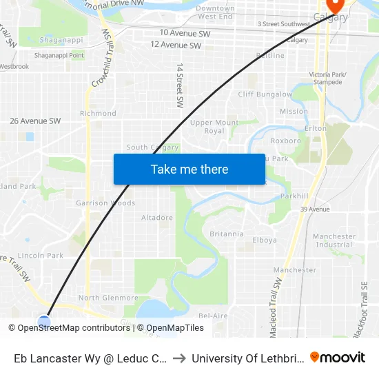 Eb Lancaster Wy @ Leduc Cr SW to University Of Lethbridge map