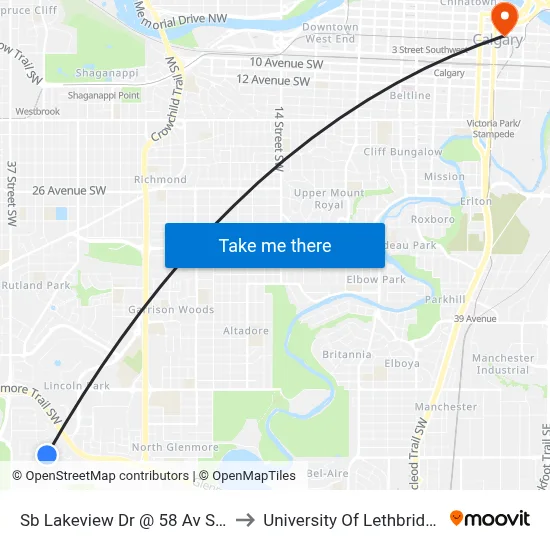Sb Lakeview Dr @ 58 Av SW to University Of Lethbridge map