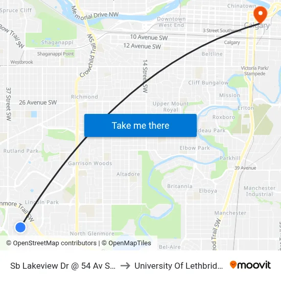 Sb Lakeview Dr @ 54 Av SW to University Of Lethbridge map