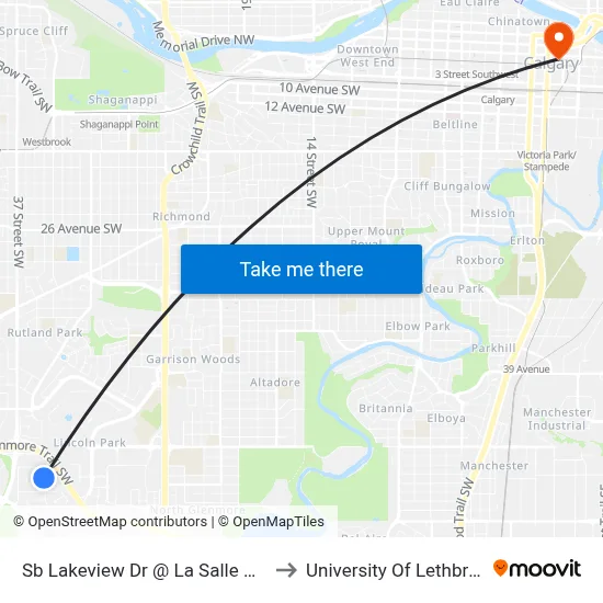 Sb Lakeview Dr @ La Salle Cr SW to University Of Lethbridge map