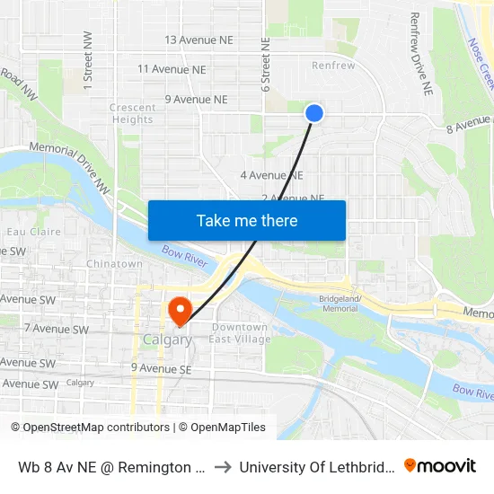 Wb 8 Av NE @ Remington Rd to University Of Lethbridge map