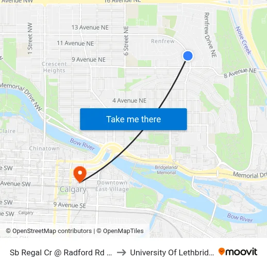 Sb Regal Cr @ Radford Rd NE to University Of Lethbridge map
