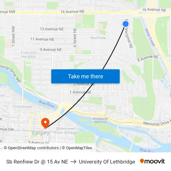 Sb Renfrew Dr @ 15 Av NE to University Of Lethbridge map
