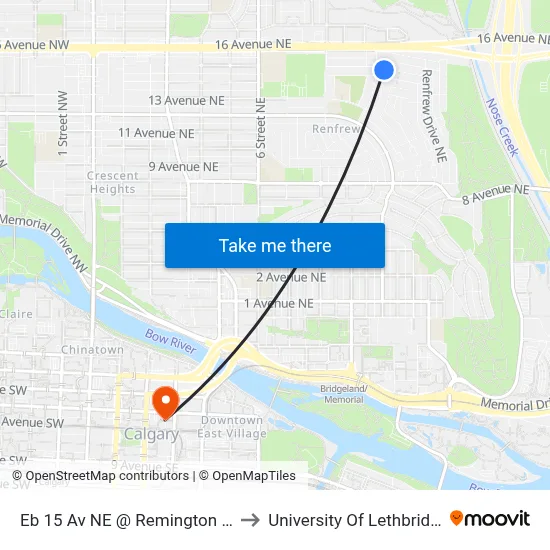Eb 15 Av NE @ Remington Rd to University Of Lethbridge map
