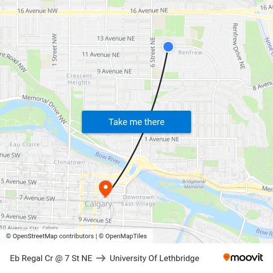Eb Regal Cr @ 7 St NE to University Of Lethbridge map