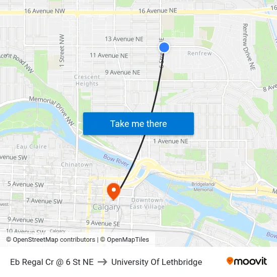 Eb Regal Cr @ 6 St NE to University Of Lethbridge map