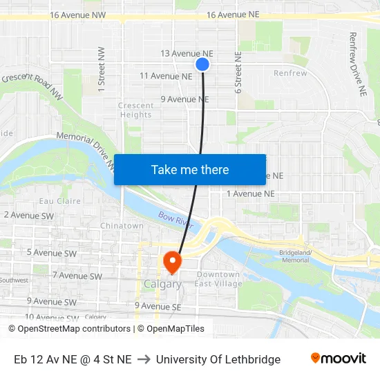 Eb 12 Av NE @ 4 St NE to University Of Lethbridge map