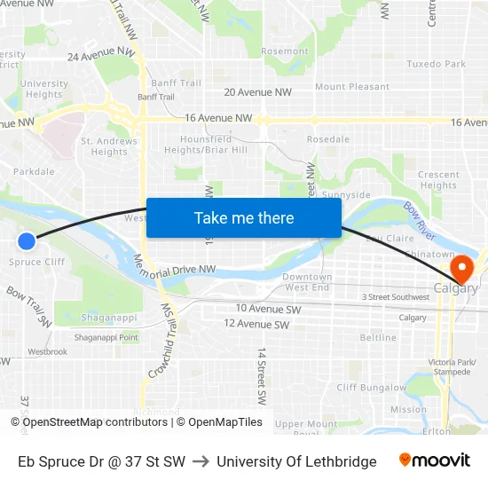 Eb Spruce Dr @ 37 St SW to University Of Lethbridge map