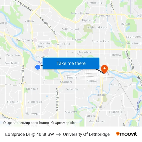 Eb Spruce Dr @ 40 St SW to University Of Lethbridge map