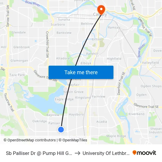 Sb Palliser Dr @ Pump Hill Ga SW to University Of Lethbridge map