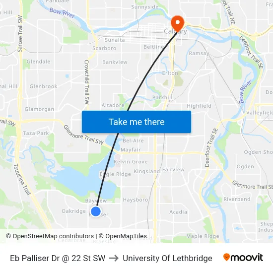 Eb Palliser Dr @ 22 St SW to University Of Lethbridge map