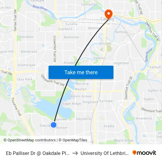 Eb Palliser Dr @ Oakdale Pl SW to University Of Lethbridge map