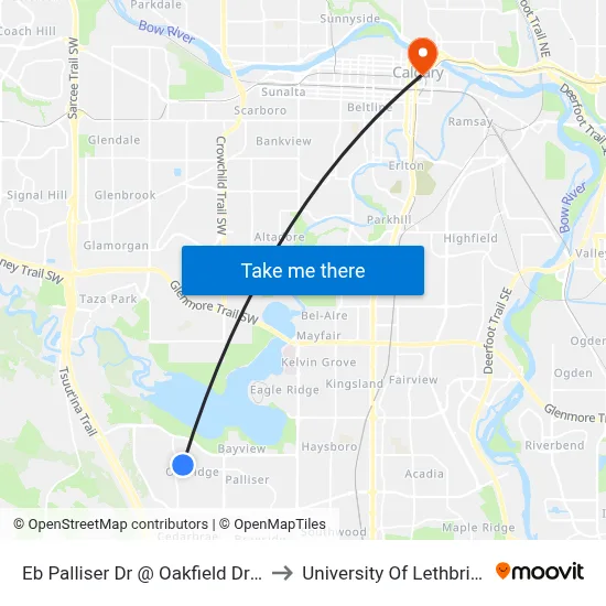 Eb Palliser Dr @ Oakfield Dr SW to University Of Lethbridge map