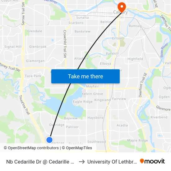 Nb Cedarille Dr @ Cedarille Cr SW to University Of Lethbridge map