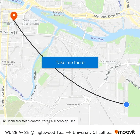 Wb 28 Av SE @ Inglewood Terminal to University Of Lethbridge map