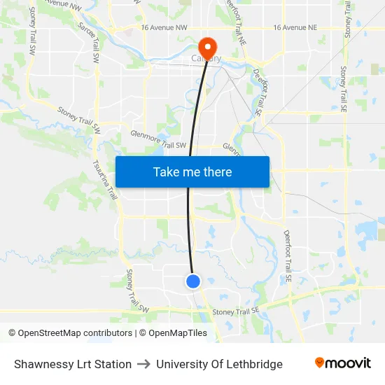 Shawnessy Lrt Station to University Of Lethbridge map