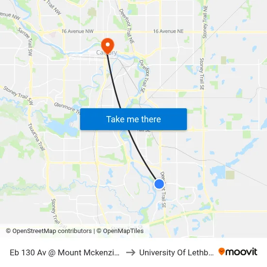 Eb 130 Av @ Mount Mckenzie Dr SE to University Of Lethbridge map